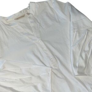 Soft Surroundings White Pleated V Neck Pullover Tunic Top Size Large